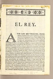 Tapa de El Rey. A vos los mis virreyes, presidentes, y oydores de las nuestras audiencias, y governadores de las provincias del Perú, y Nueva España, Chile, y Tierra firme, Provincia de Papayan [sic], ê Nuevo Reyno de Granada ..
