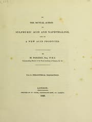 Tapa de On the mutual action of sulphuric acid and naphthaline, and on a new acid produced