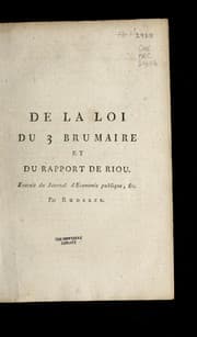 Tapa de De la loi du 3 brumaire et du rapport de Riou
