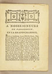 Tapa de A Nosseigneurs de Parlement, en la grand'chambre. Supplie humblement James Price, ecuyer, négociant de Philadelphie
