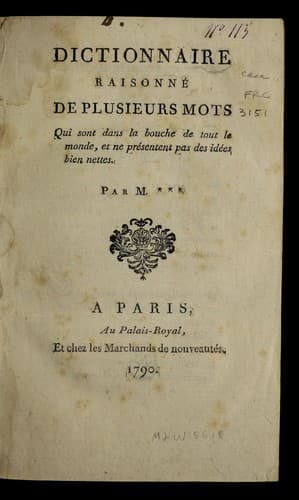 Tapa de Dictionnaire raisonne  de plusieurs mots qui sont dans la bouche de tout le monde