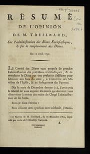 Tapa de Re sume de l'opinion de M. Treilhard, sur l'administration des biens eccle siastiques et sur le remplacement des di mes
