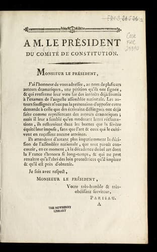Tapa de A M. le pre sident du Comite  de Constitution
