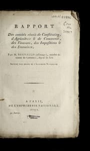 Tapa de Rapport des Comite s re unis de Constitution, d'agriculture & de commerce, des finances, des impositions & des domaines