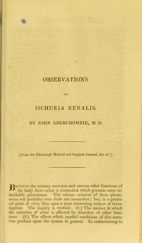 Tapa de Observations on ischuria renalis