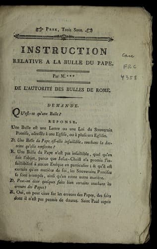 Tapa de ... Instruction relative a la bulle du pape