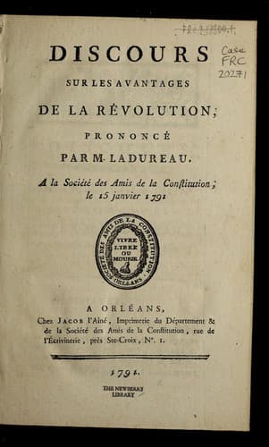 Tapa de Discours sur les avantages de la Re volution