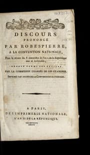 Tapa de Discours prononce par Robespierre, a la Convention nationale, dans la se ance du 8 thermidor de l'an 2 de la Re publique une & indivisible