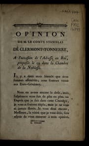 Tapa de Opinion de M. le comte Stanislas de Clermont-Tonnerre a l'occasion de l'adresse au Roi