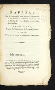 Tapa de Rapport sur le traitement des vicaires desservans et des cure s ou vicaires qui font, par le bis-in-die, un double service dans deux e glises