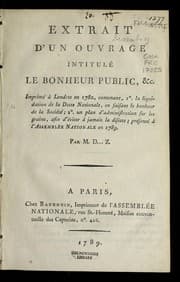 Tapa de Extrait d'un ouvrage intitule , Le bonheur public, &c., imprime  a   Londres en 1780