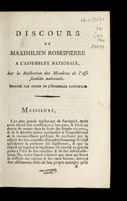 Tapa de Discours de Maximilien Robespierre a l'Assemble e nationale, sur la re e lection des membres de l'Assemble e nationale