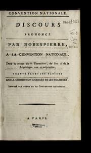Tapa de Discours prononce  par Robespierre, a la Convention nationale, dans la se ance du 8 thermidor de l'an 2 de la Re publique une et indivisible