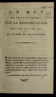 Tapa de Un mot de Fouche (de Nantes) sur la de nonciation de pose e contre lui au Comite de le gislation