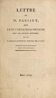 Tapa de Lettre de M. Pariset sur le but des embaumemens chez les anciens Egyptiens