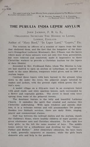 Tapa de The Purulia India Leper Asylum