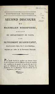 Tapa de Second discours de Maximilien Robespierre, de pute  du de partement de Paris, sur le jugement de Louis Capet, du 28 de cembre 1792, l'an 1er de la Re publique