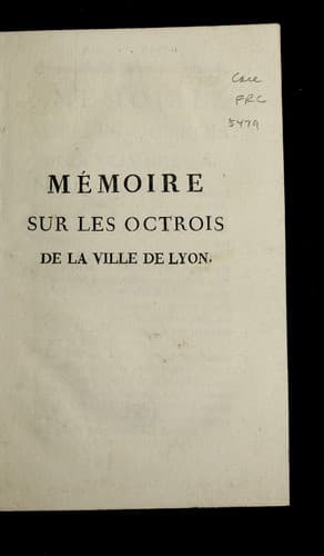 Tapa de Me moire sur les octrois de la ville de Lyon