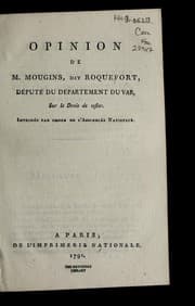 Tapa de Opinion de M. Mougins, dit Roquefort, de pute  du de partement du Var, sur le droit de tester