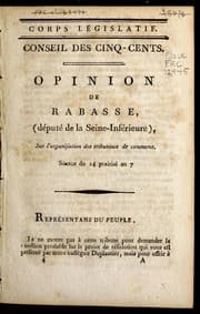 Tapa de Opinion de Rabasse (de pute  de la Seine-Infe rieure) sur l'organisation des tribunaux de commerce