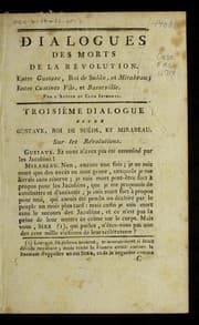 Tapa de Dialogues des morts de la re volution entre Gustave, roi de Sue de, et Mirabeau, entre Custines fils et Basseville
