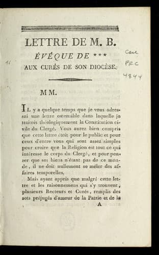 Tapa de Lettre de M. B. E ve que de ***