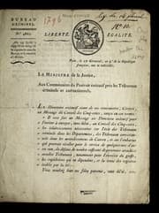 Tapa de Le ministre de la justice, aux commissaires du pouvoir exe cutif pre  s les tribunaux criminels et correctionnels