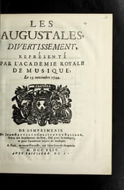 Tapa de Les Augustales, divertissement, represente par l'Academie royale de musique