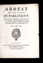 Tapa de Arrest de la cour du Parlement [of Paris], qui ordonne la suppression d'une feu ille imprime e intitule e