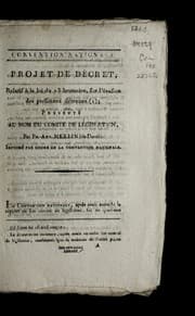 Tapa de Projet de de cret, relatif a   la loi du 13 brumaire, sur l'e vasion des personnes de tenues
