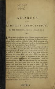 Tapa de Address to the Library Association [of the United Kingdom, 7th annual meeting, Dublin, Sept. 30-Oct. 3, 1884]