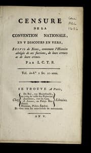 Tapa de Censure de la Convention nationale ; en V discours en vers