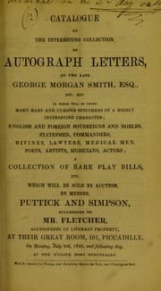 Tapa de Catalogue of the interesting collection of autograph letters, of the late George Morgan Smith, esq., etc. etc