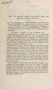 Tapa de Account of the post-mortem examination of a case of deafness, in which were found an abnormal state of the ossicula auditus, etc