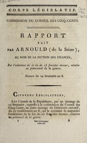 Tapa de Rapport fait par Arnould (de la Seine), au nom de la section des finances, sur l'exe cution de la loi du 23 fructidor dernier relative au personnel de la guerre
