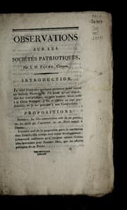 Tapa de Observations sur les socie te s patriotiques
