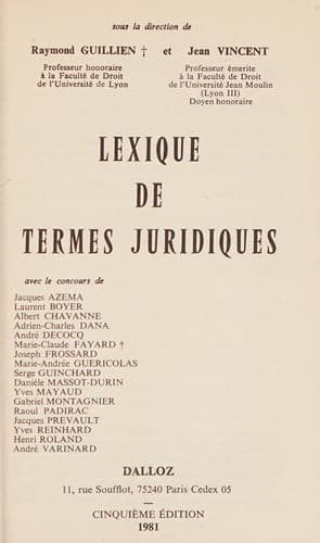 Tapa de Lexique de termes juridiques