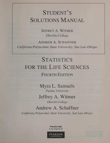 Tapa de Student Solutions Manual for Statistics for the Life Sciences