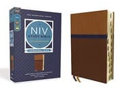 Tapa de NIV Study Bible, Fully Revised Edition, Personal Size, Leathersoft, Brown/Blue, Red Letter, Thumb Indexed, Comfort Print