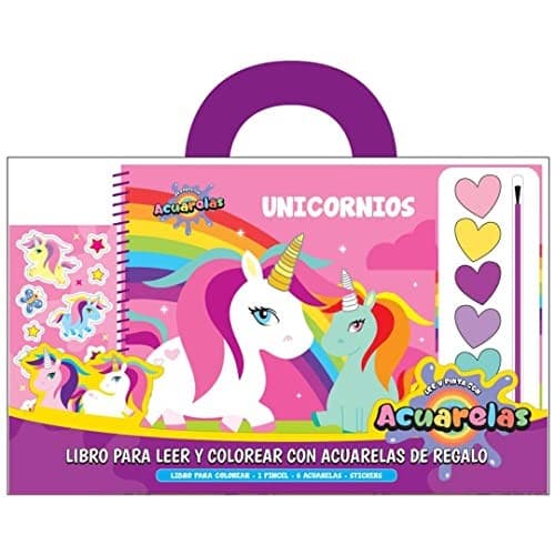 Tapa de Unicornios. Libros para leer y colorear con acuarelas.