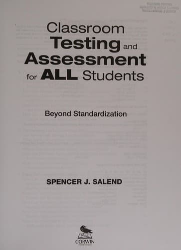 Tapa de Classroom testing and assessment for all students