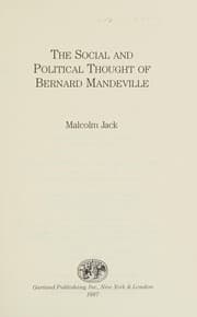 Tapa de The social and political thought of Bernard Mandeville