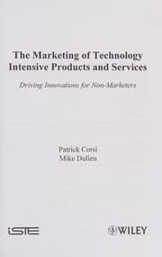 Tapa de The marketing of technology intensive products and services