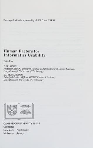 Tapa de Human Factors for Informatics Usability