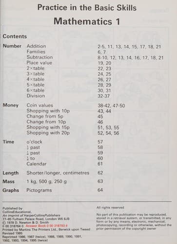 Tapa de Practice in the basic skills, Mathematics