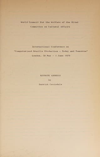 Tapa de Computerised braille production, today and tomorrow