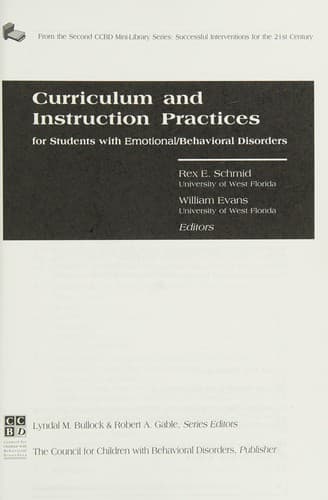 Tapa de Curriculum & Instruction Practices for Students With Behavioral Disorders (Successful Interventions for the 21st Century)