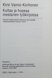 Tapa de Kultaa ja hopeaa mestarien työkirjoissa