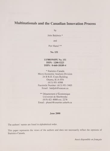 Tapa de Multinationals and the Canadian innovation process