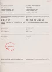 Tapa de Minutes of proceedings and evidence of the Legislative Committee on Bill C-13 - an act respecting the reorganization of Bell Canada